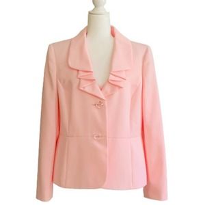 Le Suit Jacket Soft Pink Button Front Dressy Blazer Jacket Size 12